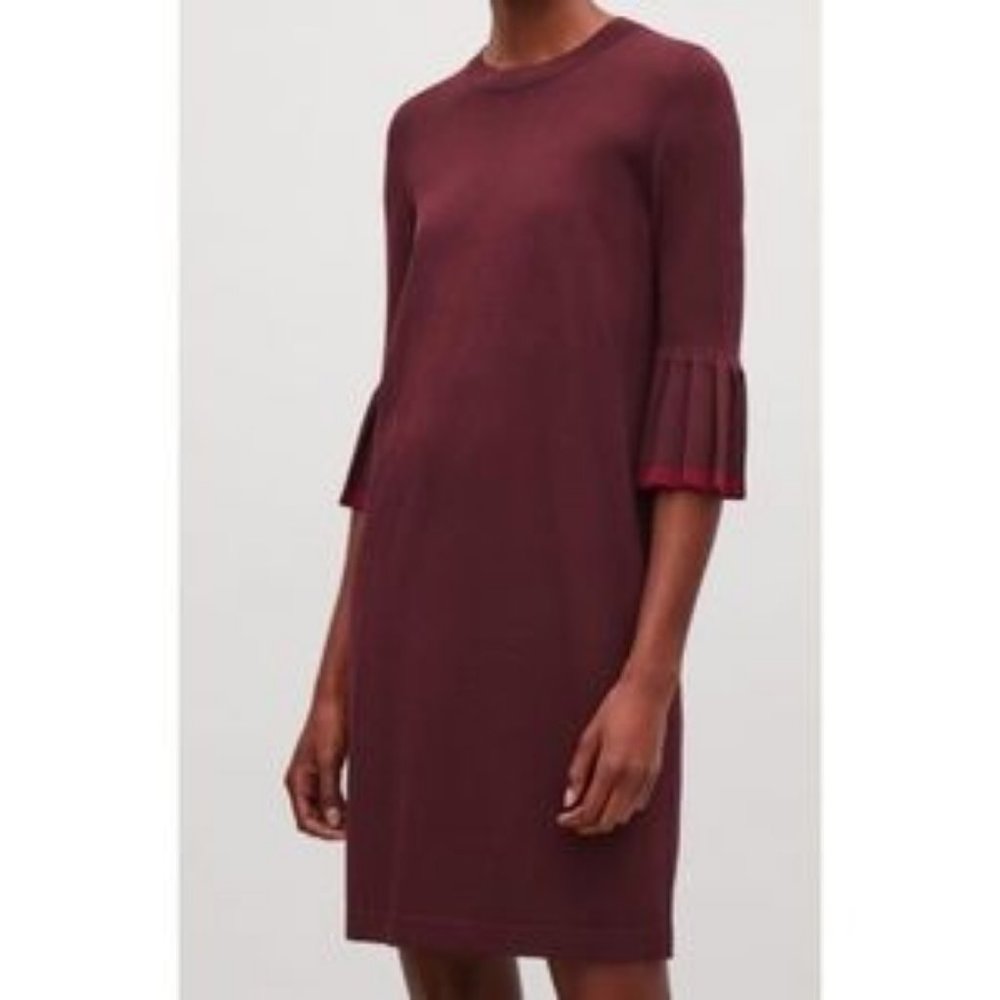 COS Burgundy Ponte Knit Pleated Bell Sleeve Size XS
